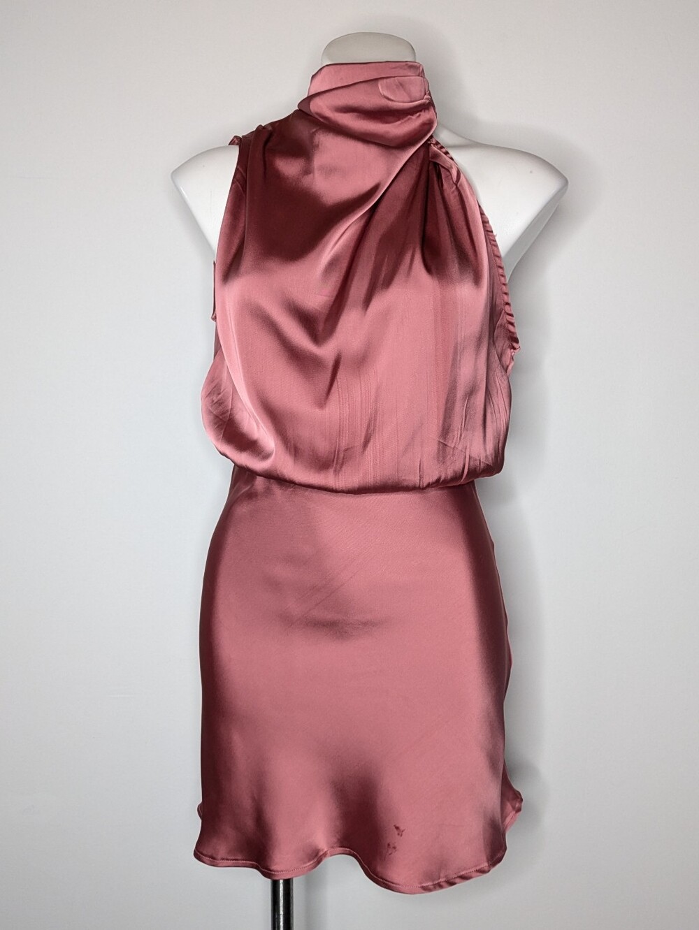 Hello Molly Pink Satin Asymmetric Neckline Sleeveless Mini Dress 4